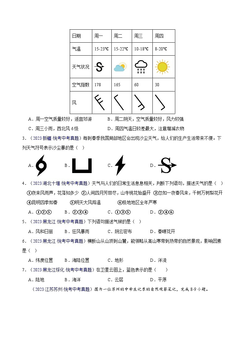 专题05  天气与气候-学易金卷：三年（2021-2023）中考地理真题分项汇编（全国通用）（原卷版）第2页