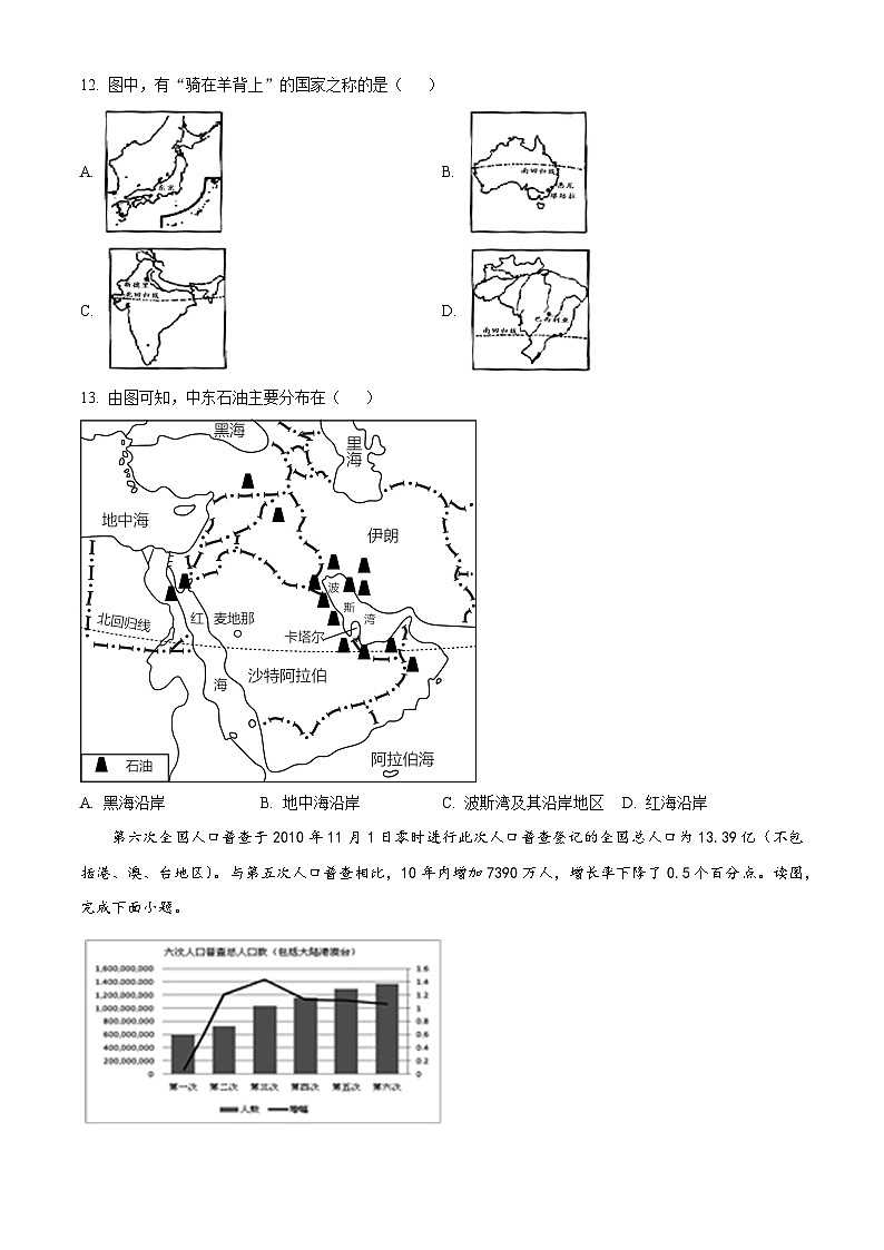 2024年安徽省肥东县初中学业水平模拟考试地理试题（原卷版）第3页