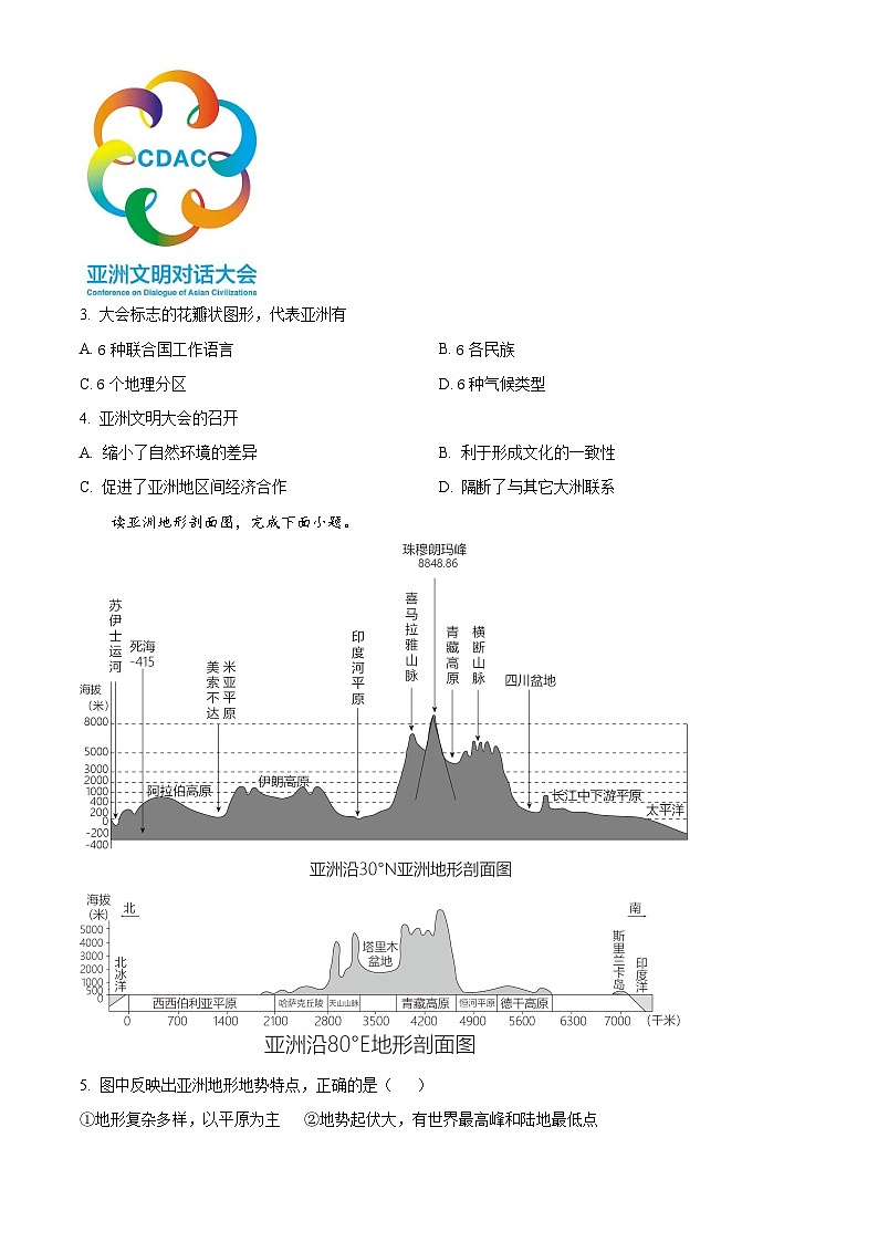 重庆市江津区16校联盟2023-2024学年七年级下学期期中考试地理试题（原卷版+解析版）02