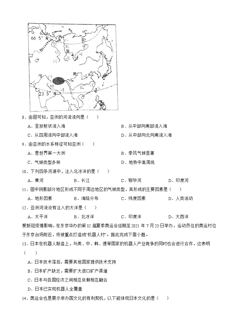 海南省琼中县2024年七年级下学期地理期中试卷(附答案)03