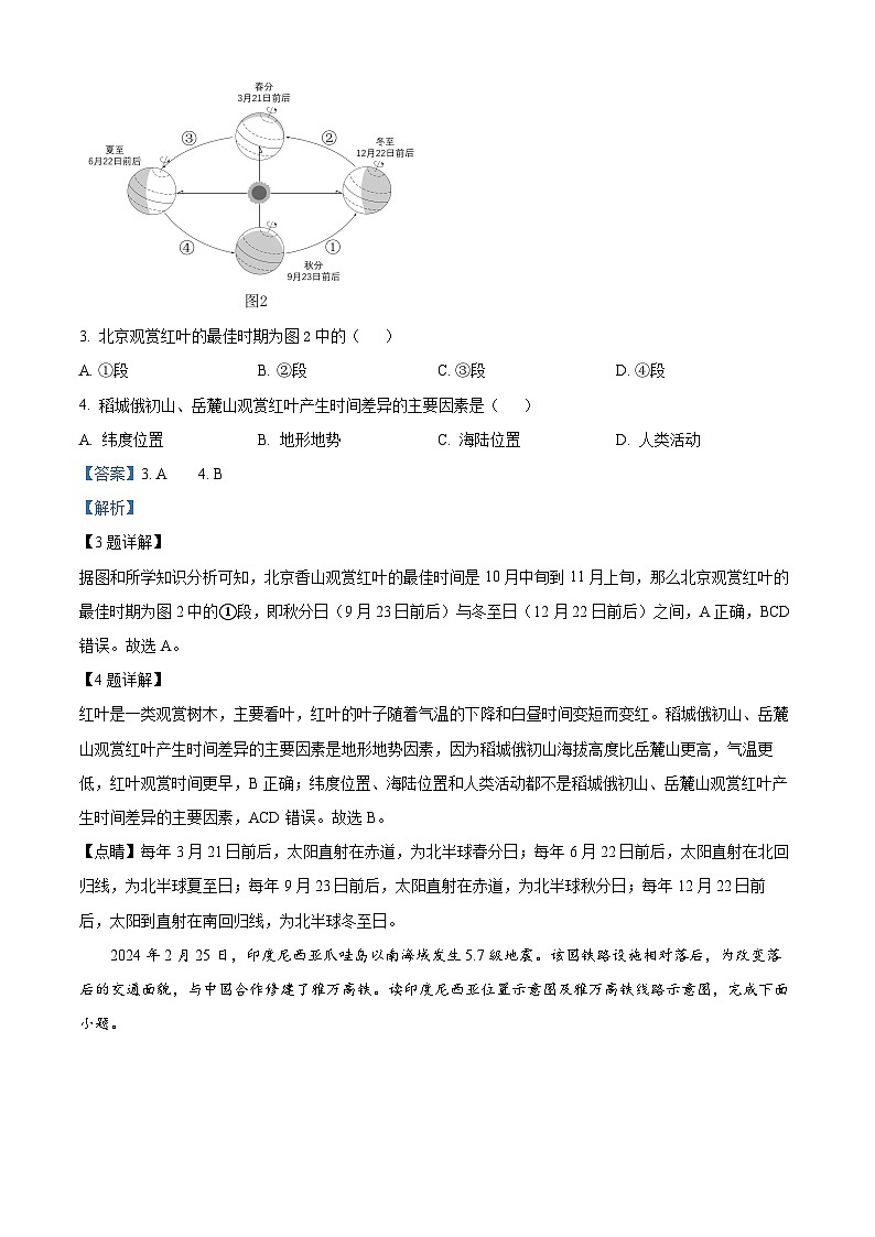 2024年福建省福州高新区与泉州台商区中考模拟地理试题（原卷版+解析版）03
