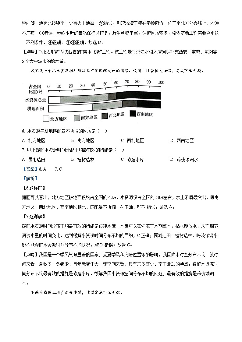 陕西省西安市莲湖区2023-2024学年七年级下学期期中地理试题（原卷版+解析版）03