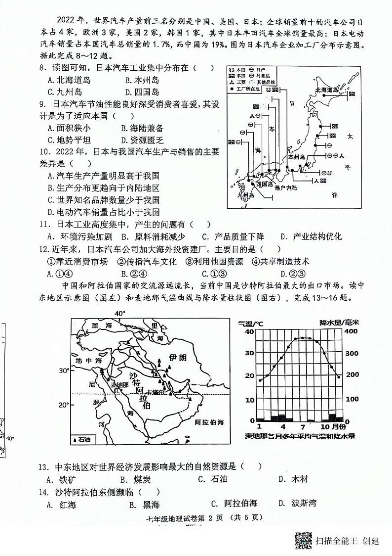 河北省唐山市迁安市2023-2024学年七年级下学期期中地理试题02