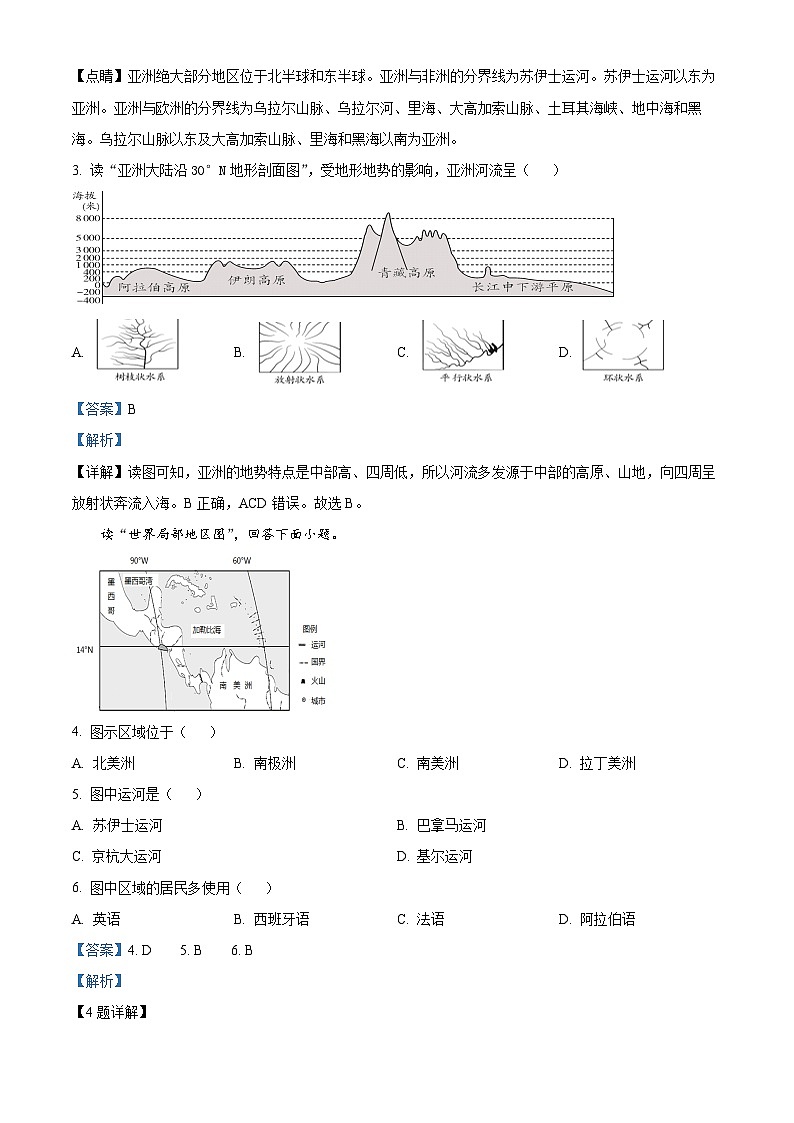 湖南省怀化市通道县2023-2024学年七年级下学期期中考试地理试题（原卷版+解析版）02