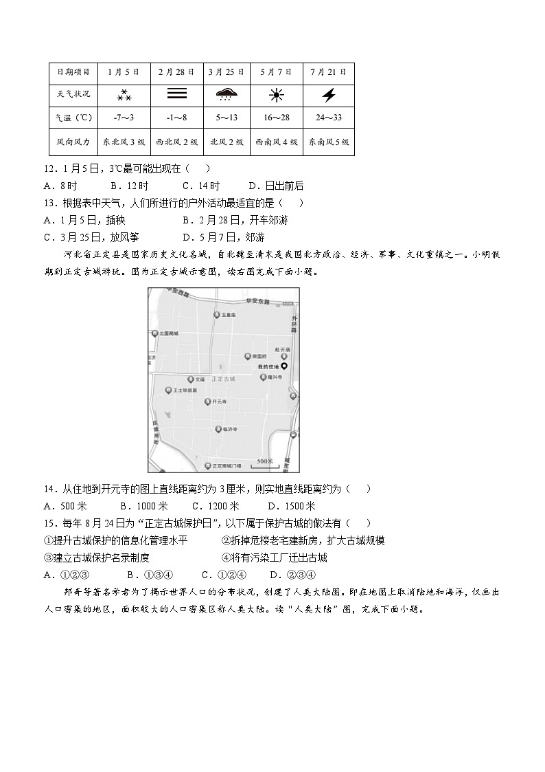 河北省保定市唐县2023-2024学年七年级上学期期末地理试题03