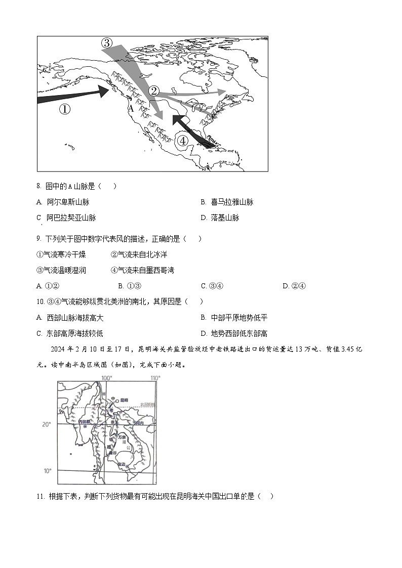 山东省滨州市博兴县2023-2024学年七年级下学期期中地理试题（原卷版+解析版）03