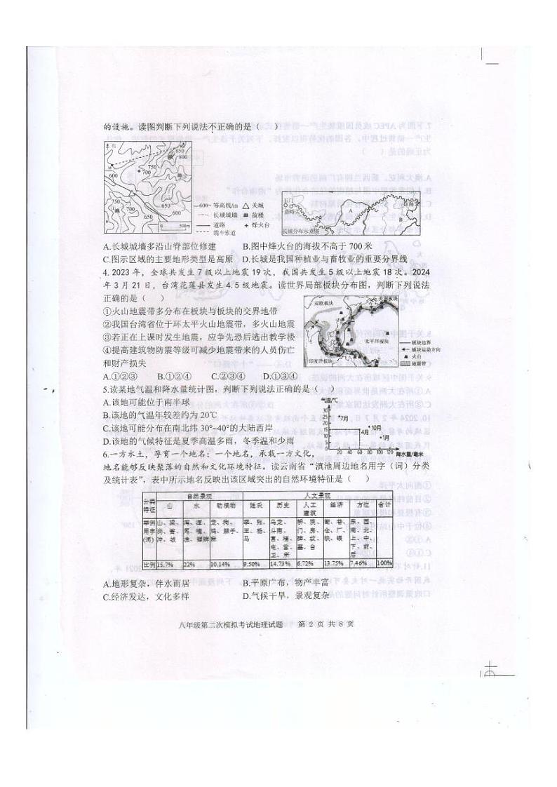 2024年山东省泰安市新泰市中考二模地理试题02