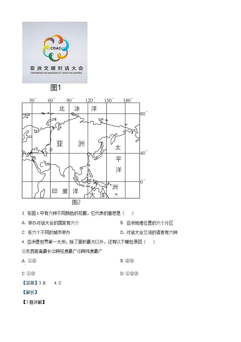 四川省内江市威远县凤翔中学2023-2024学年七年级下学期期中考试地理试题（解析版）第2页