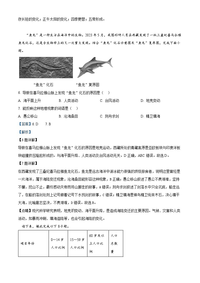 福建省福州市晋安区十一校2023-2024学年八年级下学期期中考试地理试题（原卷版+解析版）03