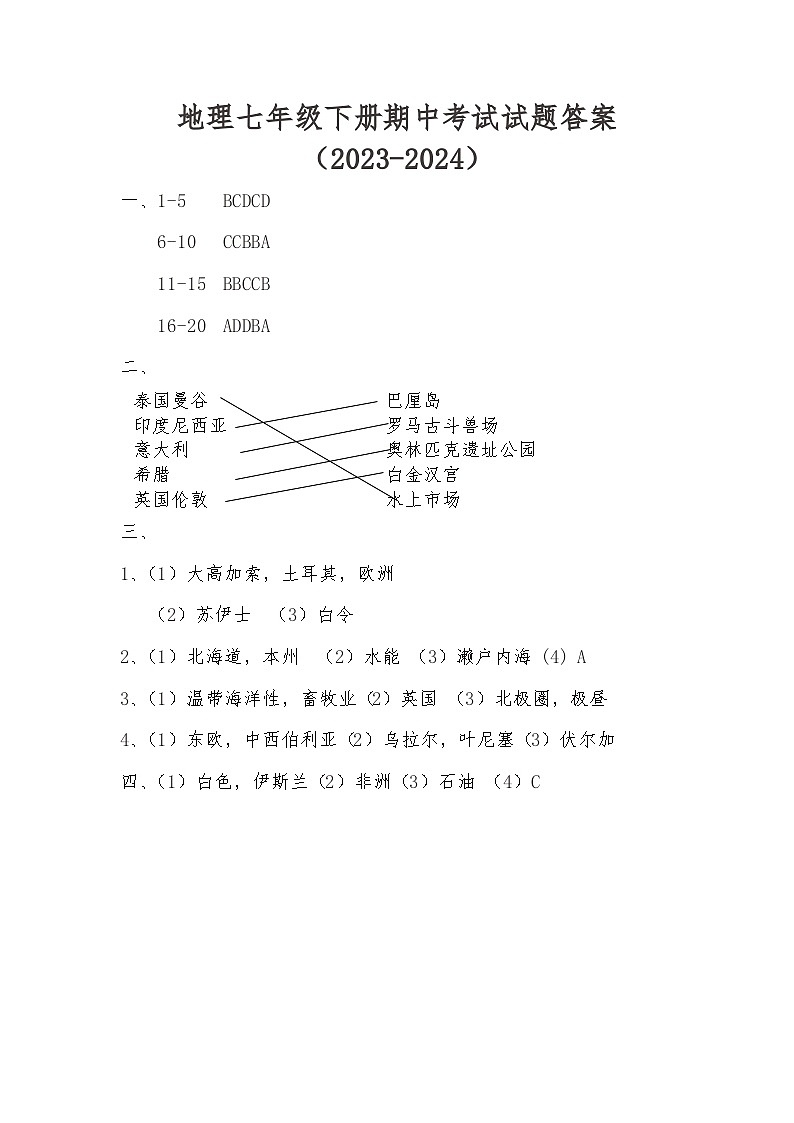 黑龙江省富锦市实验中学2023-2024学年七年级下学期期中地理试题01