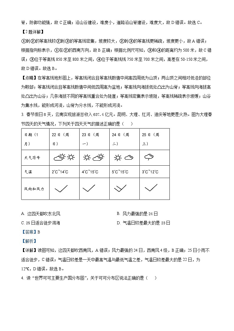 2024年云南省昆明市西山区中考一模地理试题（原卷版+解析版）02