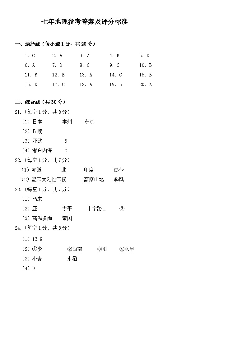 七下地理答案第1页
