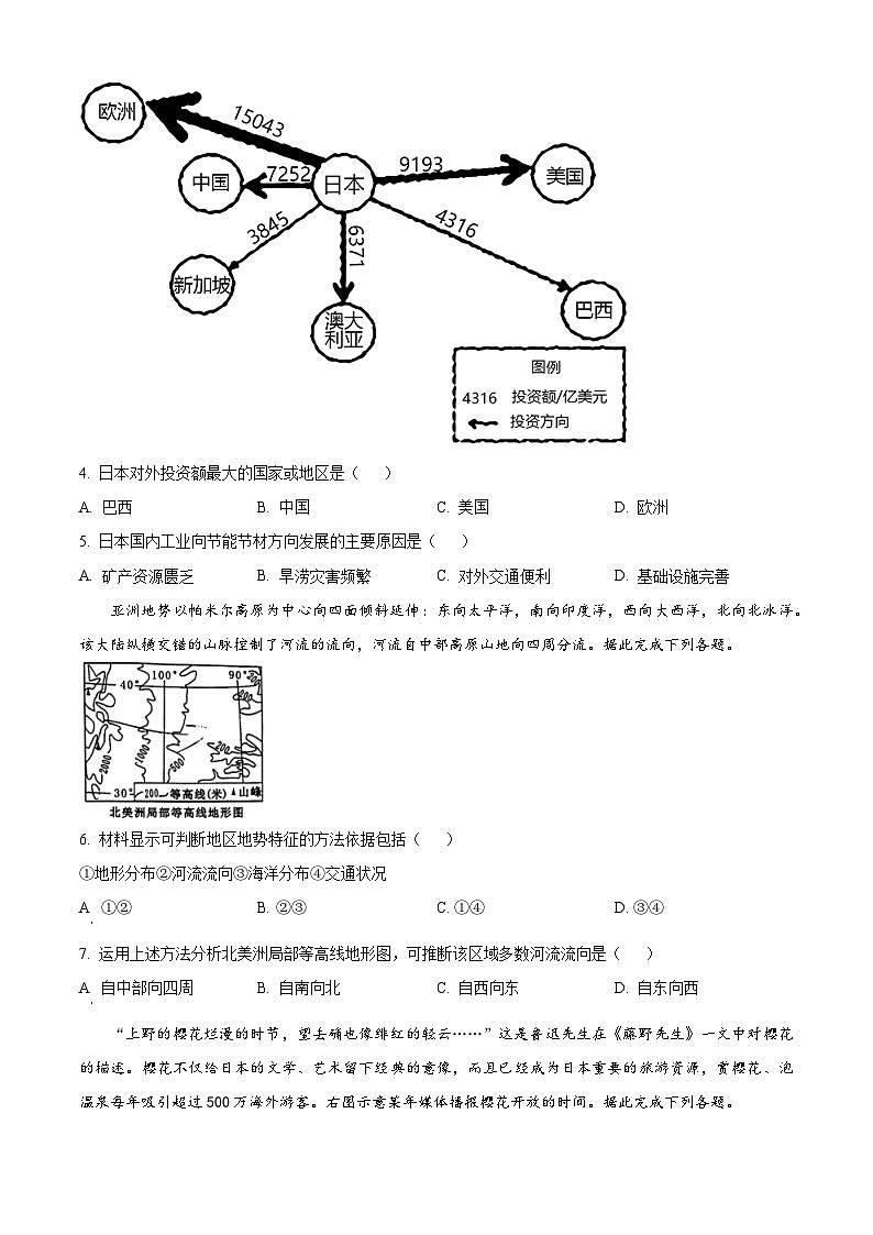 山东省日照市五莲县2023-2024学年七年级下学期期中地理试题（原卷版）第2页