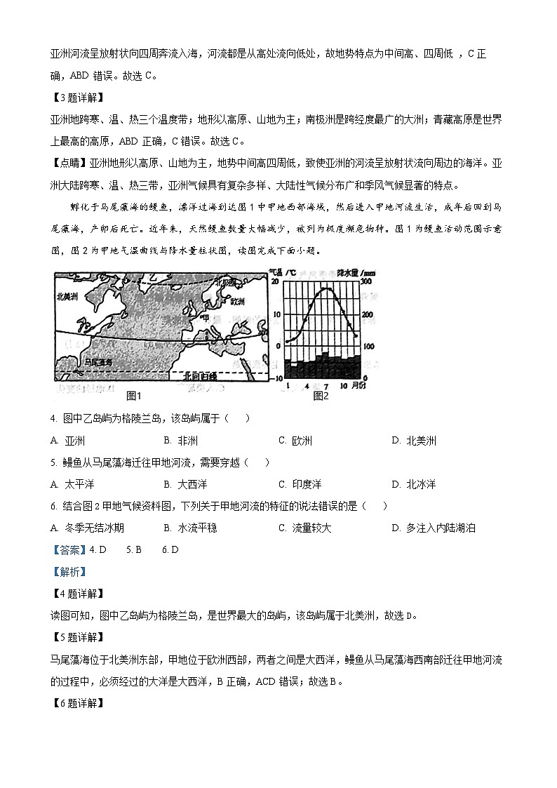 山东省青岛市城阳区2023-2024学年七年级下学期期中地理试题（解析版）第2页