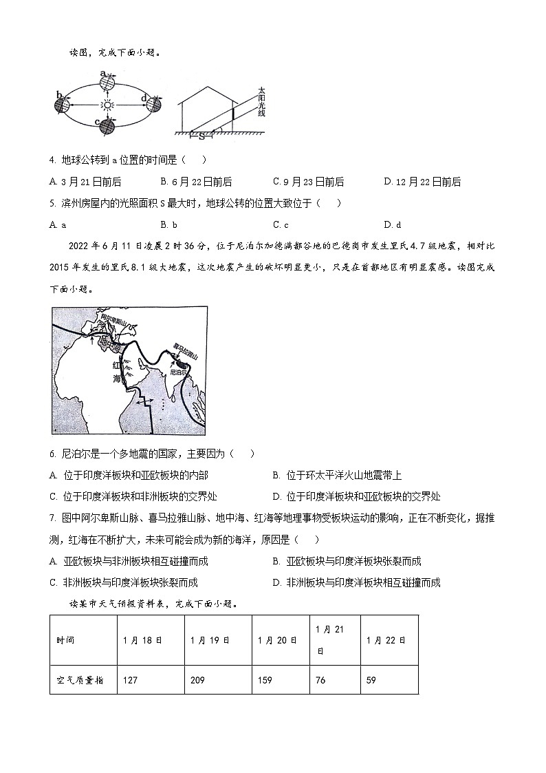 山东省滨州市惠民县2023-2024学年八年级下学期期中考试地理试题（原卷版+解析版）02