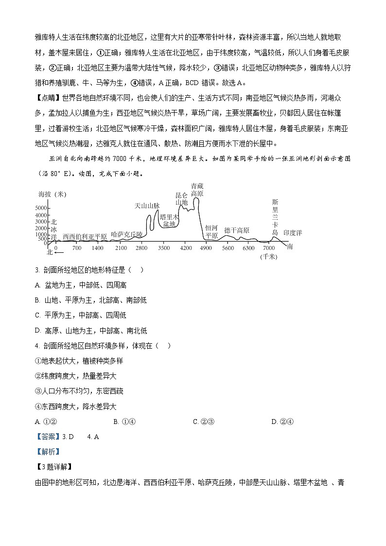 陕西省渭南市蒲城县2023-2024学年七年级下学期期中地理试卷（解析版）第2页