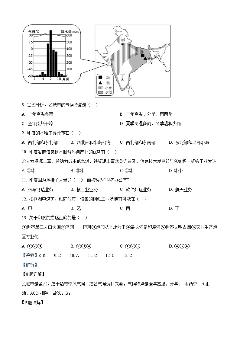 广东省东莞市某校2023-2024学年七年级下学期期中教学自查地理试卷（原卷版+解析版）03