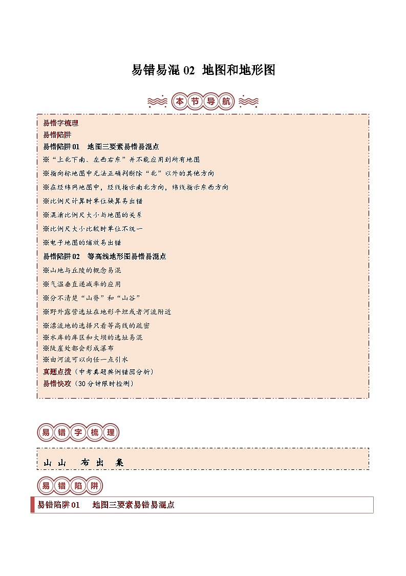 备战2024年中考生物专题-易错点02 地图和地形图(2大易错点+11处陷阱)(全国通用)(原卷版)第1页