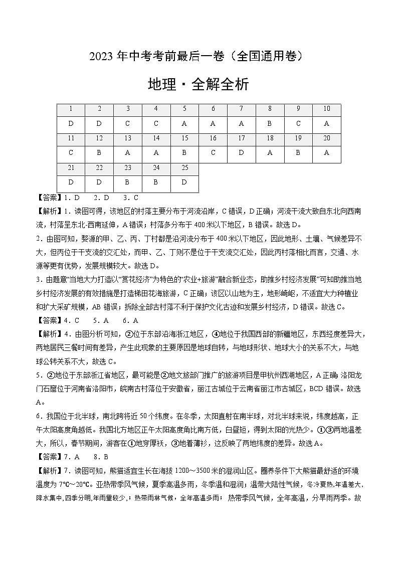 2024年中考考前最后一套押题卷：地理（全国通用卷）（全解全析）第1页