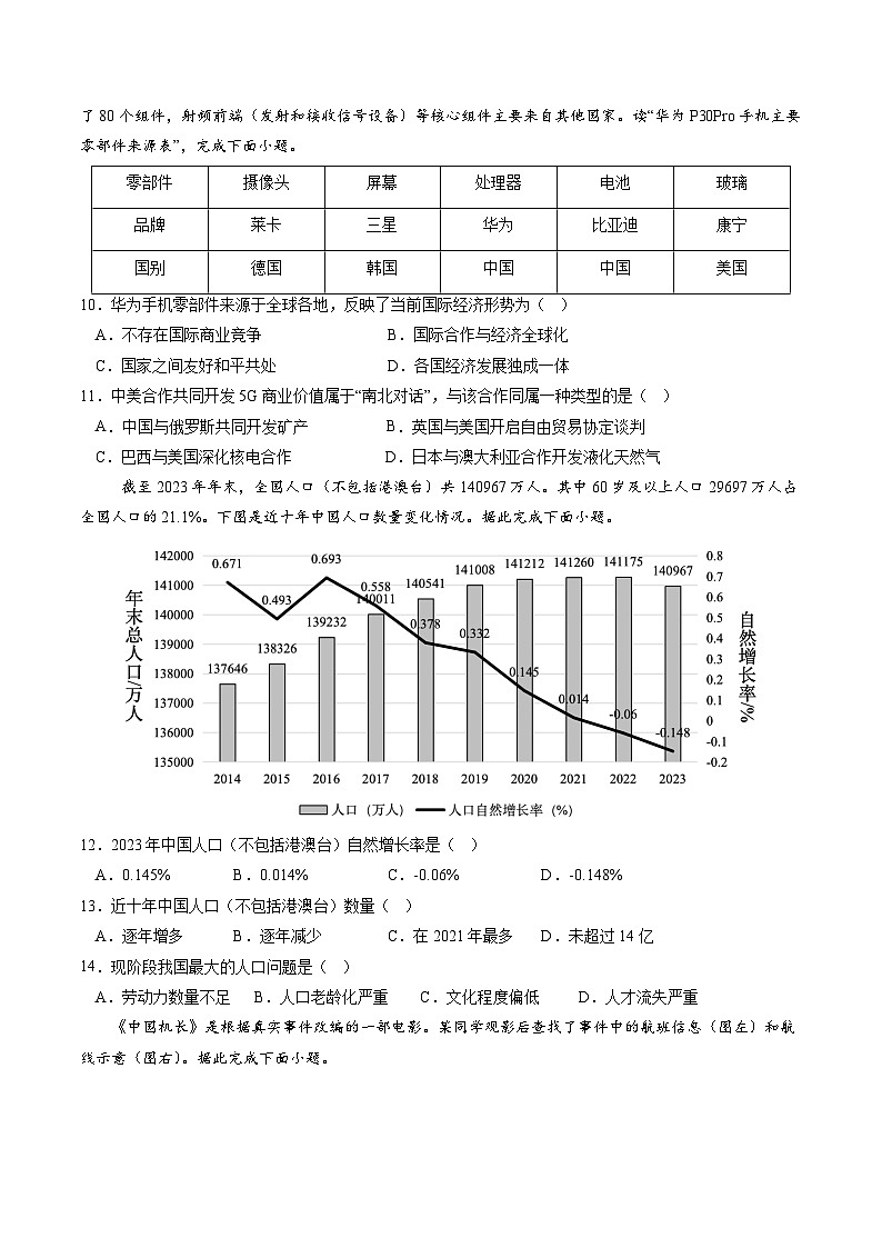 2024年中考考前最后一套押题卷：地理（重庆卷）（A4考试版）第3页