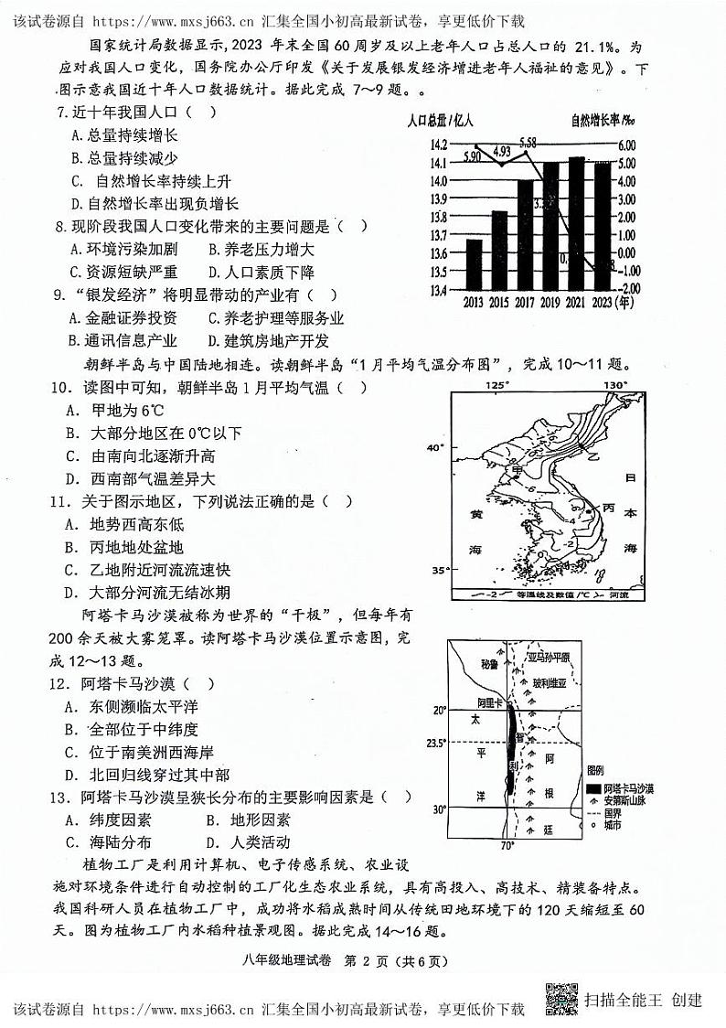54，河北省唐山市迁安市2023-2024学年八年级下学期期中考试地理试题第2页