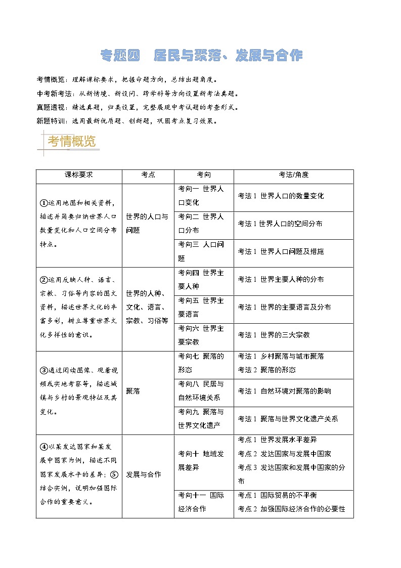 2024年中考地理真题题源解密（全国通用）-专题04 居民与聚落、发展与合作（解析版）第1页