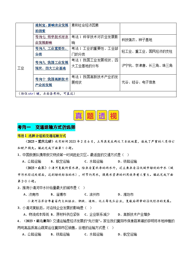 2024年中考地理真题题源解密（全国通用）-专题11 中国的经济发展（原卷版）第2页