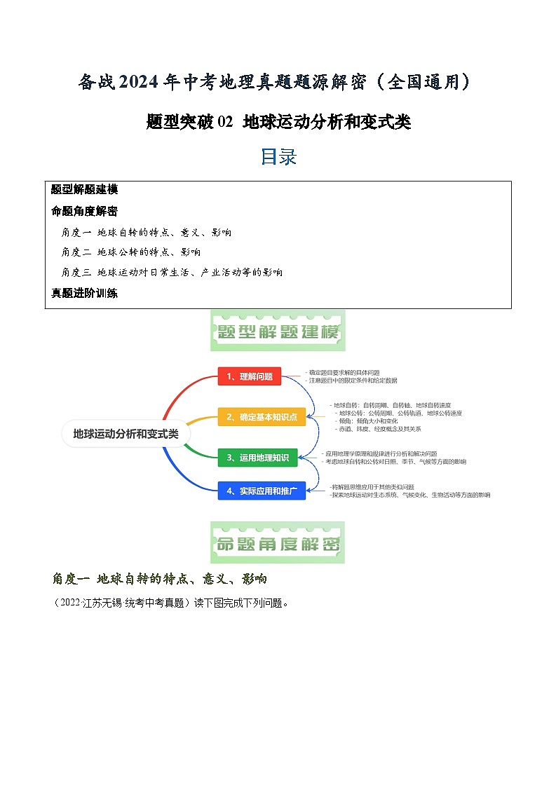 2024年中考地理真题题源解密（全国通用）-题型突破02 地理运动分析和变式类（原卷版）第1页