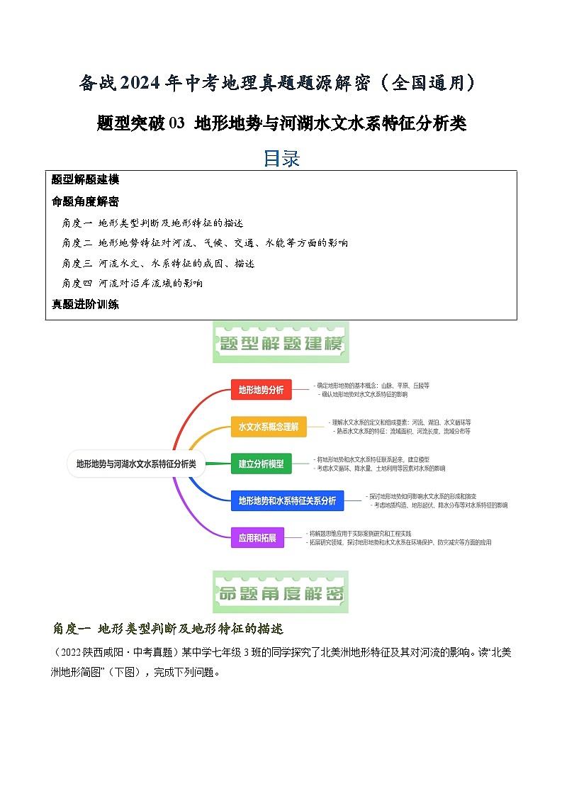 2024年中考地理真题题源解密（全国通用）-题型突破03 地形地势与河湖水文水系特征分析（解析版）第1页