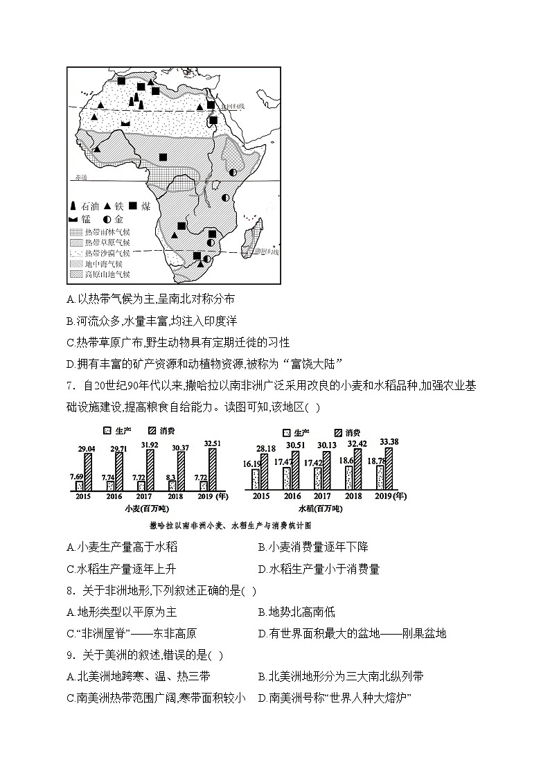 湖南省长沙市长沙市五校联考2023-2024学年七年级下学期期中考试地理试卷(含答案)第3页