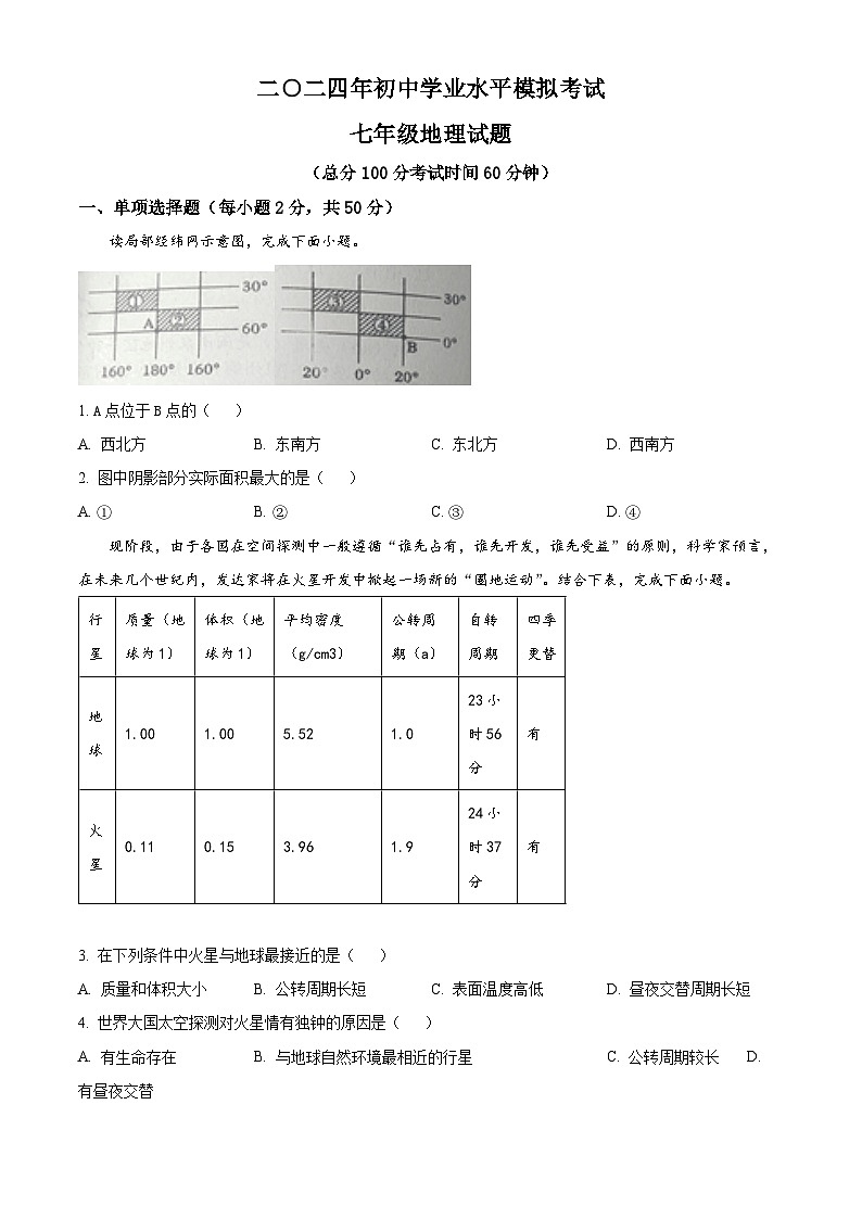 2024年山东省东营市广饶县（五四学制）中考一模地理试题（原卷版+解析版）01