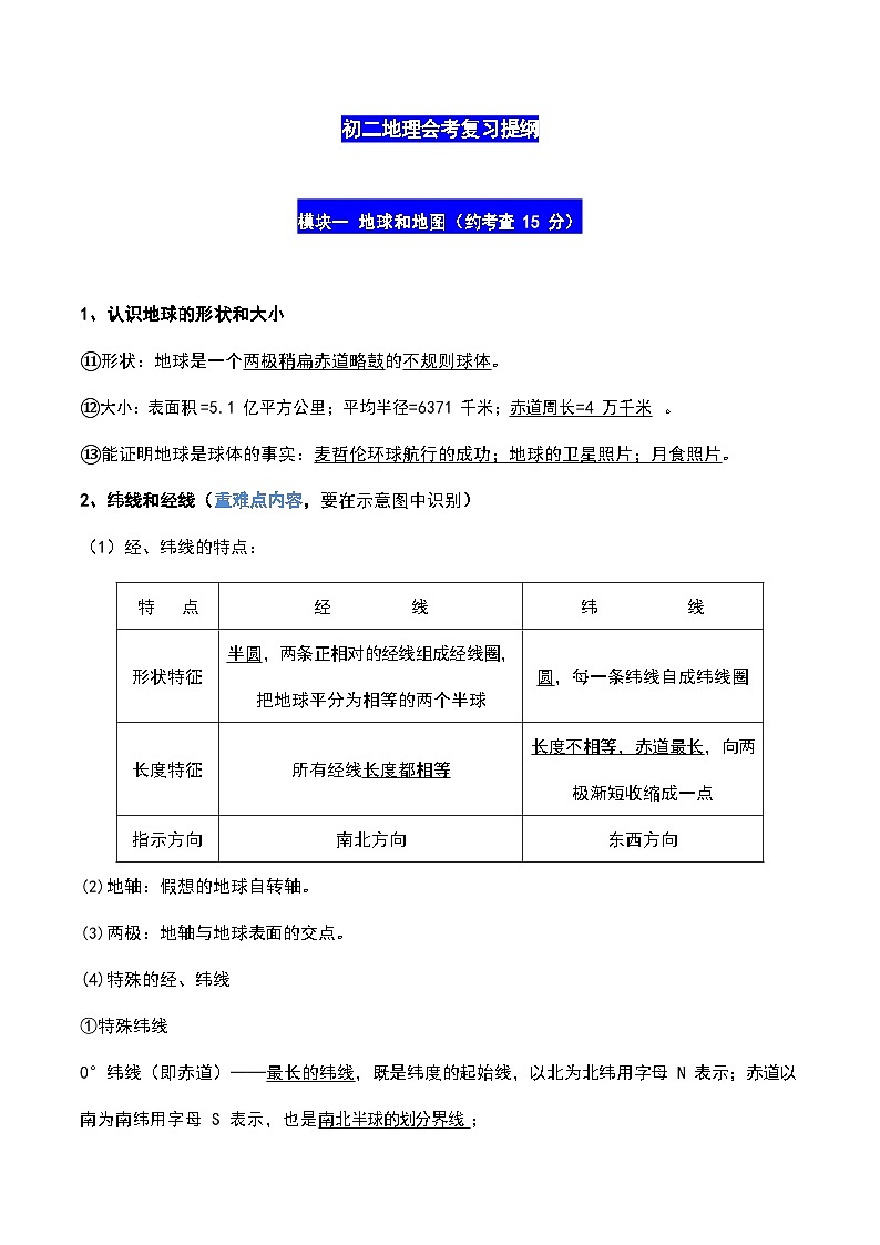 初中地理必考知识总结第1页