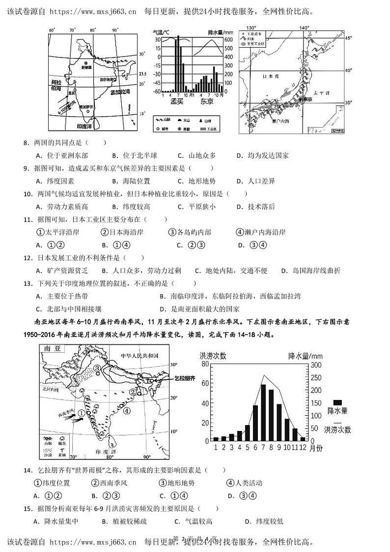 126，重庆市开州区文峰教育集团2023-2024学年七年级下学期期中地理试题02