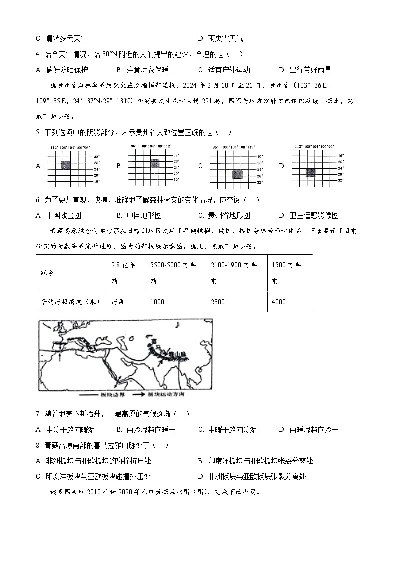 2024年山东省济南市长清区中考二模地理试题（原卷版+解析版）02