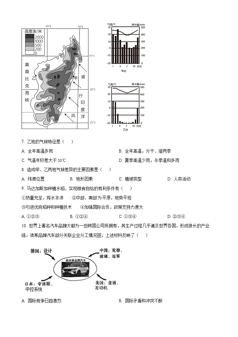 2024年湖南省长沙市湘江新区中考一模地理试题（原卷版+解析版）03