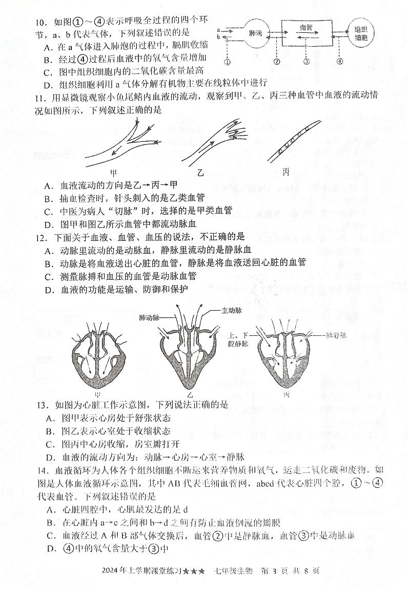 湖南省娄底市5月作业测试2023-2024学年七年级下学期5月月考地理•生物试题03