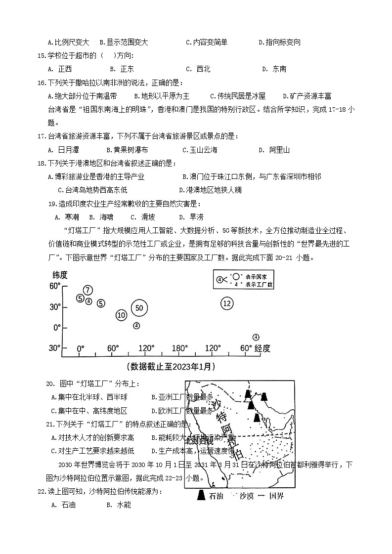 2024年海南省琼中县中考第一次模拟地理试题03