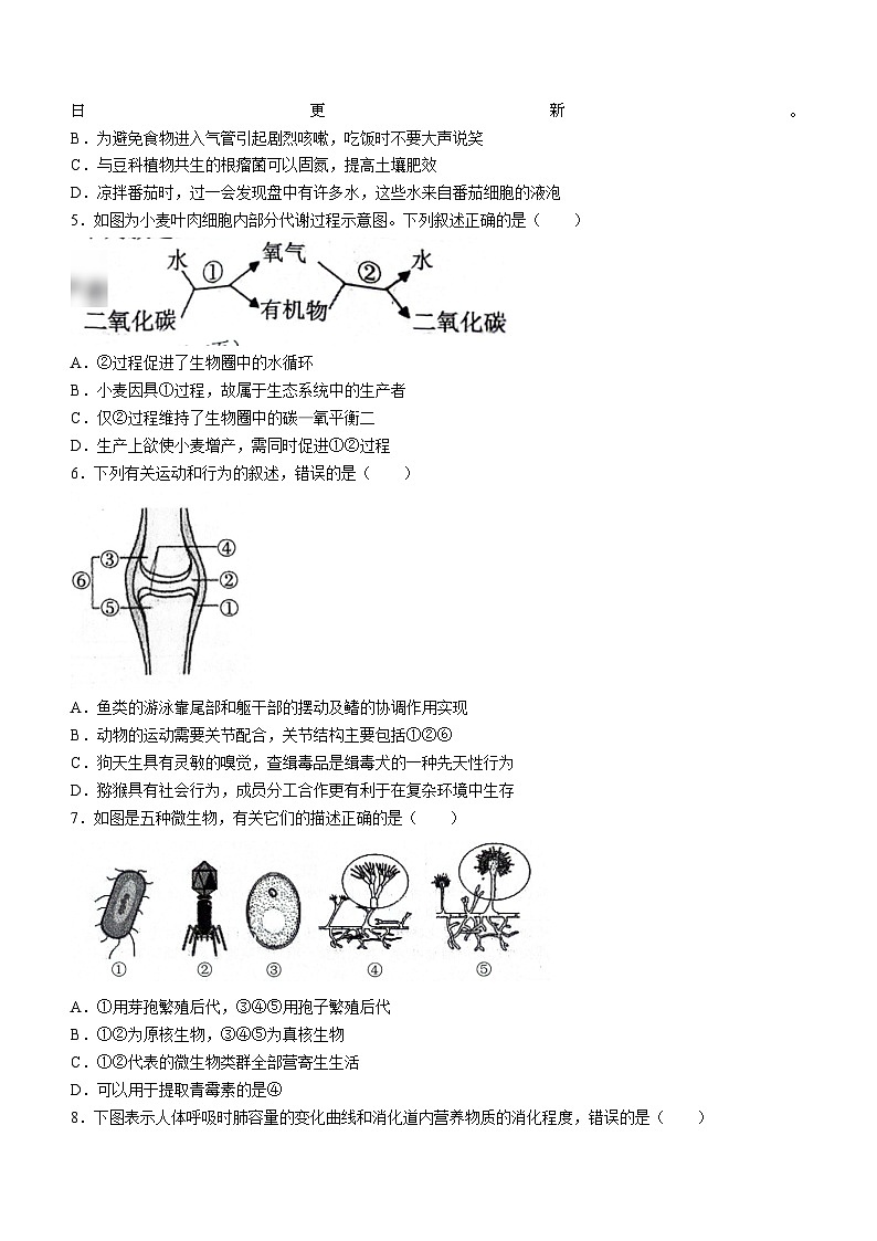 山东省菏泽市东明县2024年中考二模考试地理生物综合试题(1)02