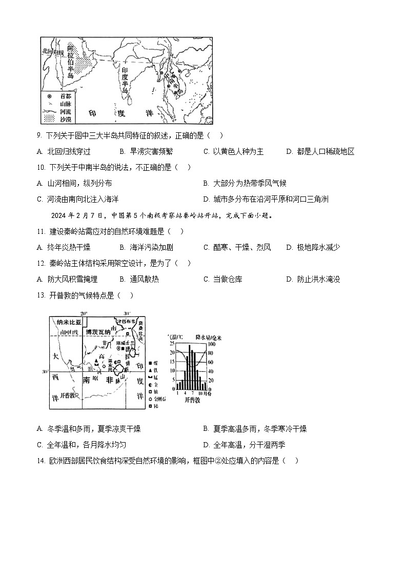 2024年山东省枣庄市山亭区中考模拟地理试卷（原卷版）第3页