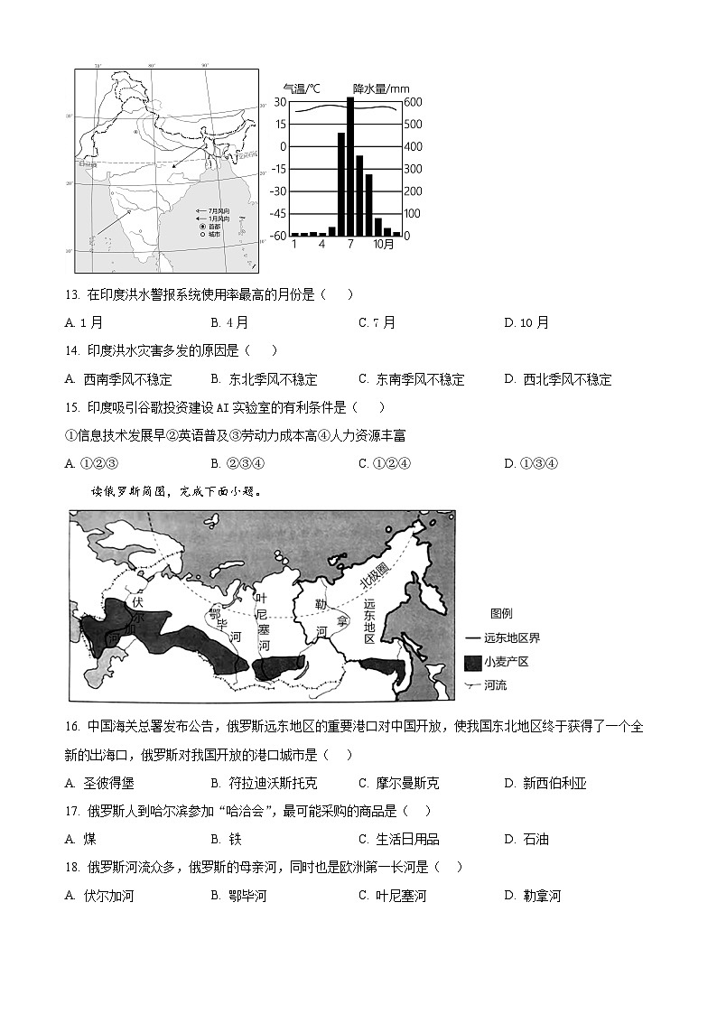 黑龙江省齐齐哈尔市2023-2024学年七年级下学期期中地理试题03