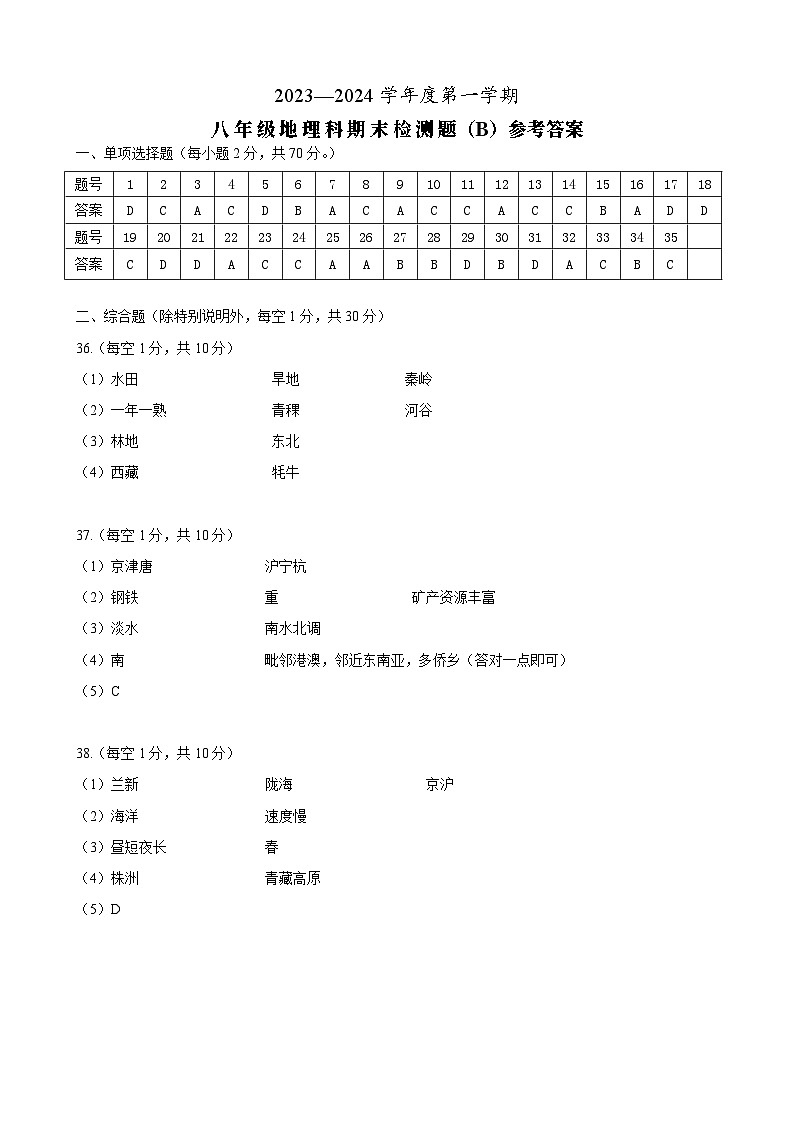 海南省海口市2023-2024学年八年级上学期期末地理试题（B卷）01