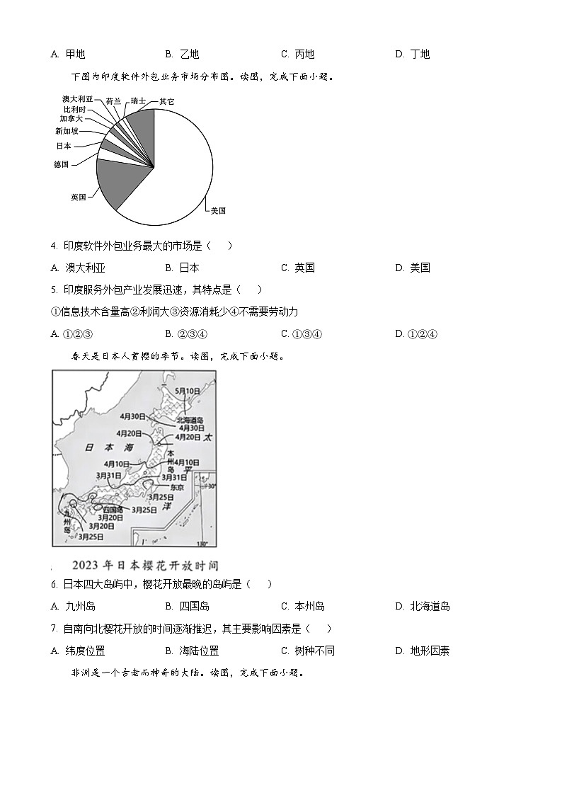 辽宁省大连市中山区2023-2024学年七年级下学期期中地理试题（原卷版）第2页
