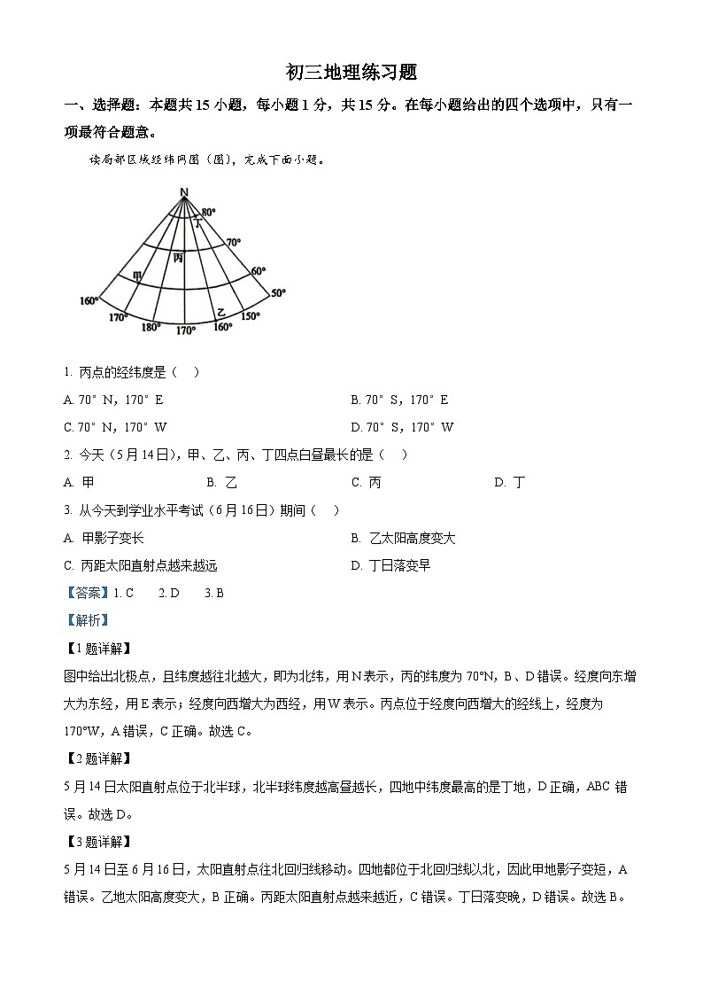 2024年山东省淄博市桓台县（五四学制）中考二模地理试题（解析版）第1页