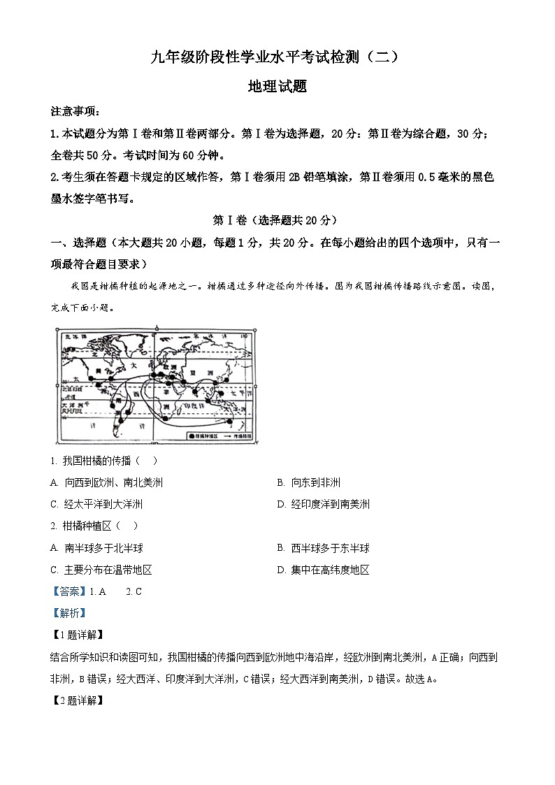 2024年山东省菏泽市鲁西新区中考二模地理试题（解析版）第1页