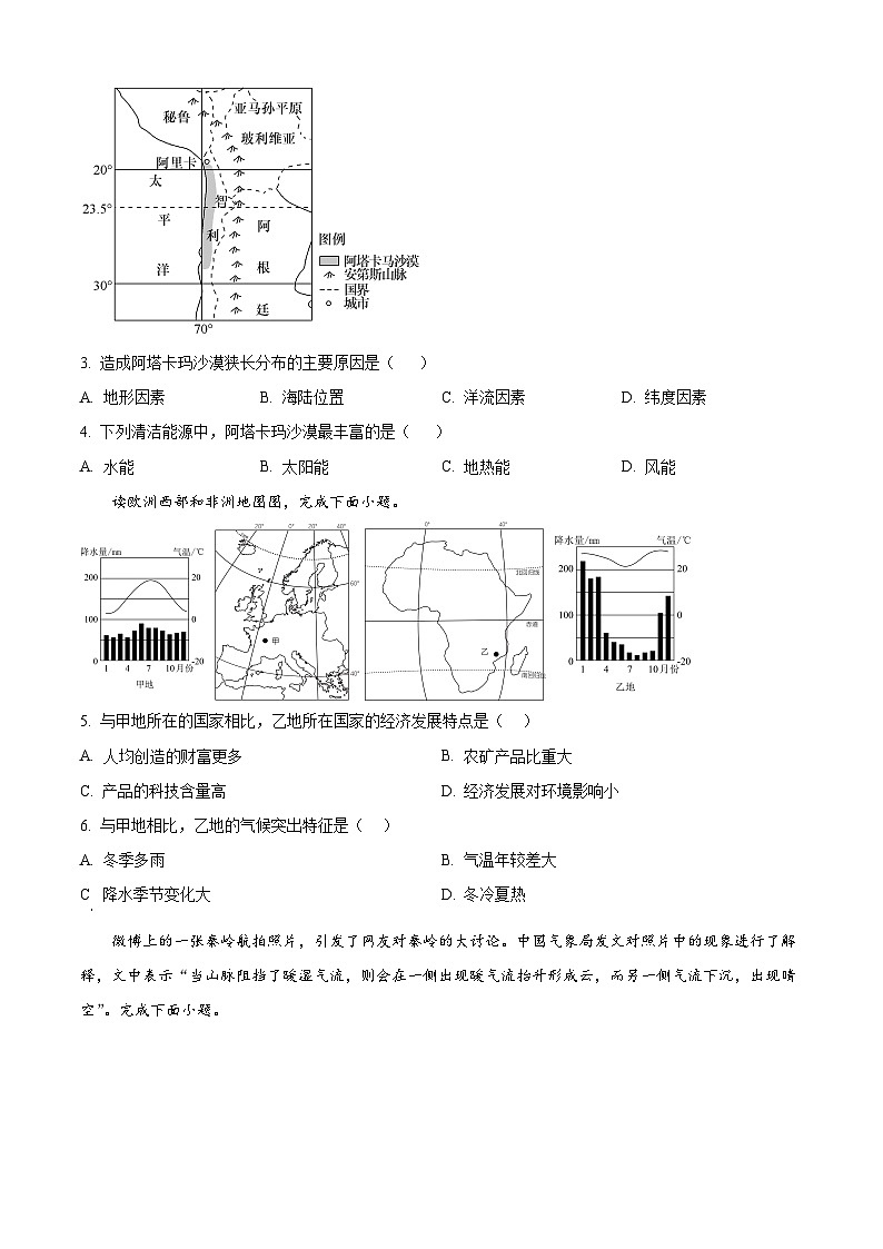 2024年江苏省连云港市灌云县中考二模地理试题（原卷版+解析版）02