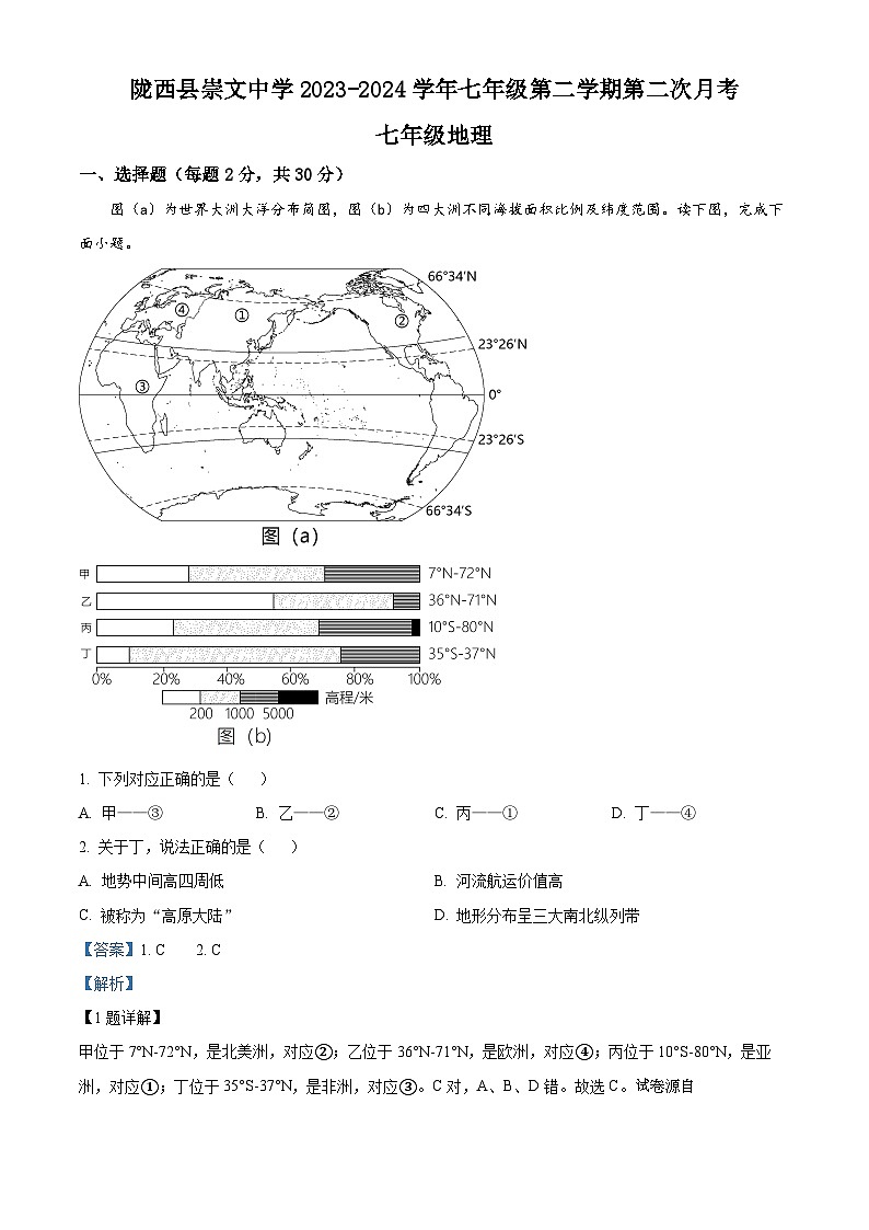 12，甘肃省定西市陇西县2023-2024学年七年级下学期5月月考地理试题01