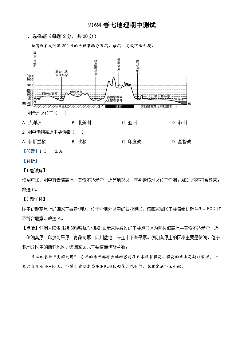 湖北省随州市曾都区多校联考2023-2024学年七年级下学期4月期中地理生物试题-初中地理01