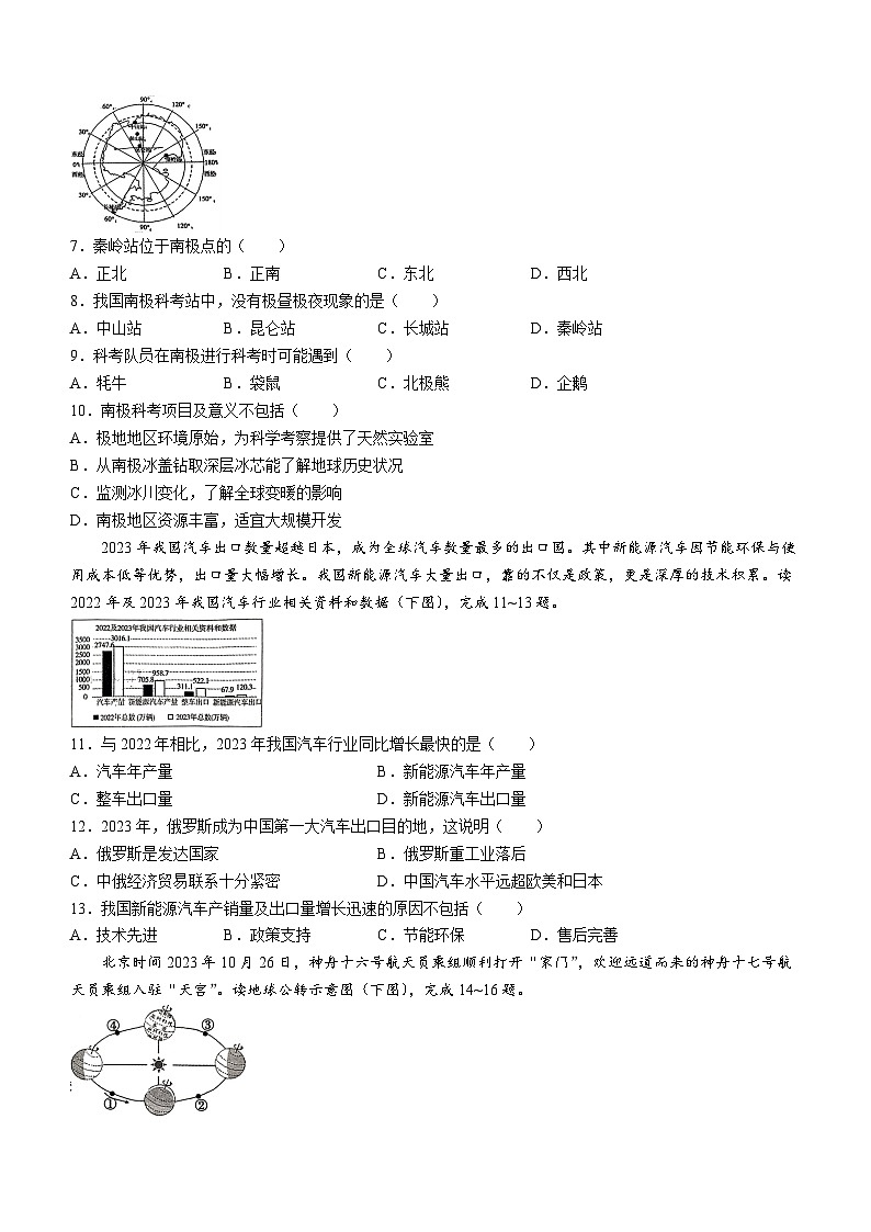 2024年江西省九江市部分学校中考三模考试地理试题(无答案)02