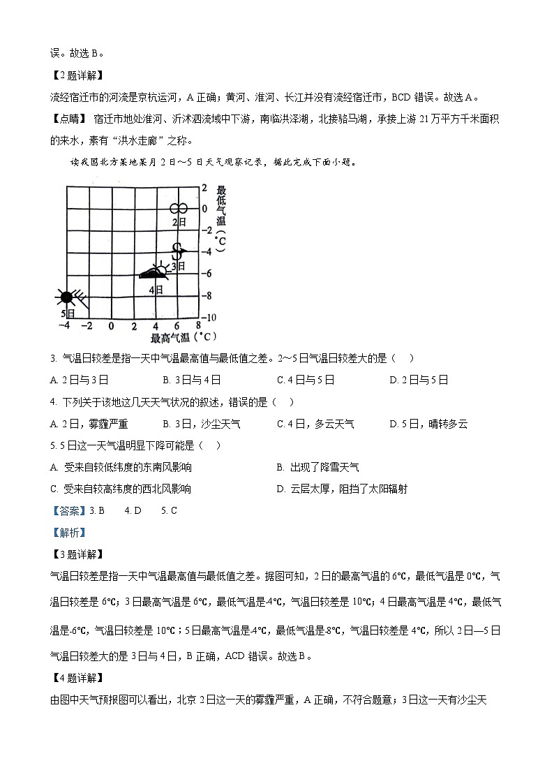 2024年江苏省宿迁市宿城区中考二模地理试题（教师版）第2页