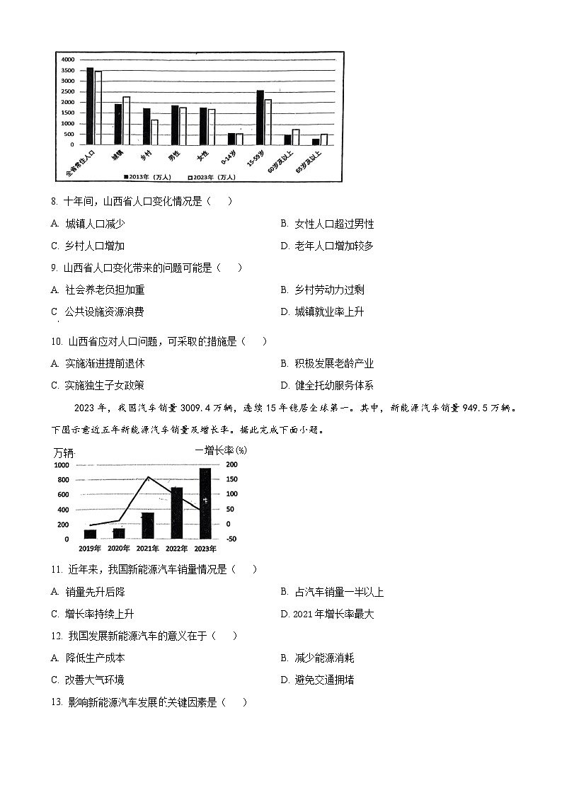 2024年山西省晋中市榆次区中考二模地理试题（学生版）第3页